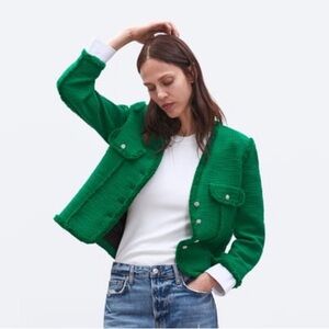 ZARA green tweed blazer.